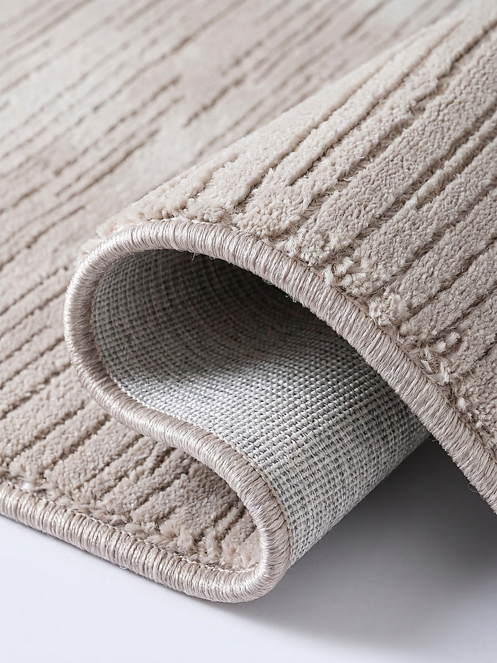 Teppich Beige Kante Verarbeitung_