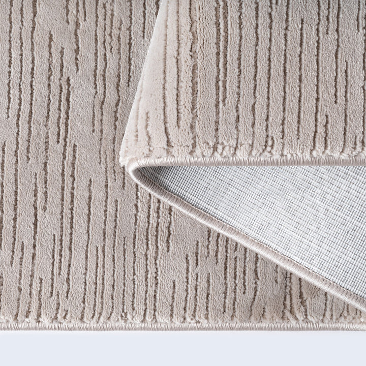 Kurzflorteppich Beige Streifen aus hochwertigem Polyester passend für Wohnraum und Flur KASOS Serie_