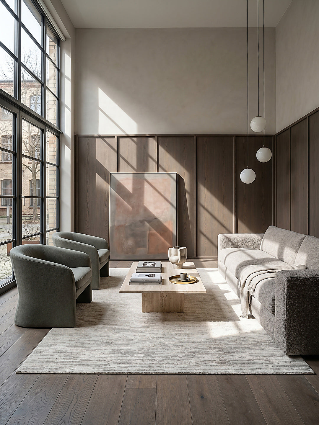 Teppich Creme rechteckig im modernen Wohnzimmer_