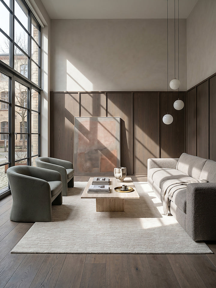 Teppich Creme rechteckig im modernen Wohnzimmer_