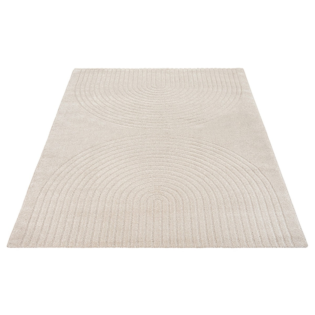 Teppich Beige Geometrisch rund Polyester Modern Einrichtung Wohnidee Bodenbelag MUOTA_