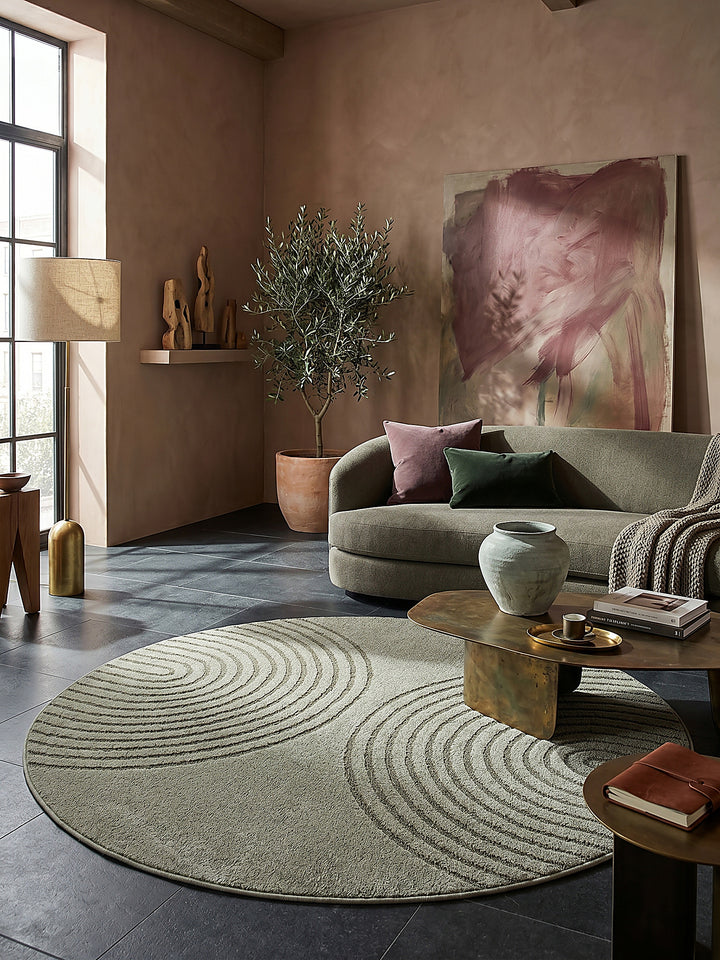 Teppich Grün rund im modernen Wohnzimmer_