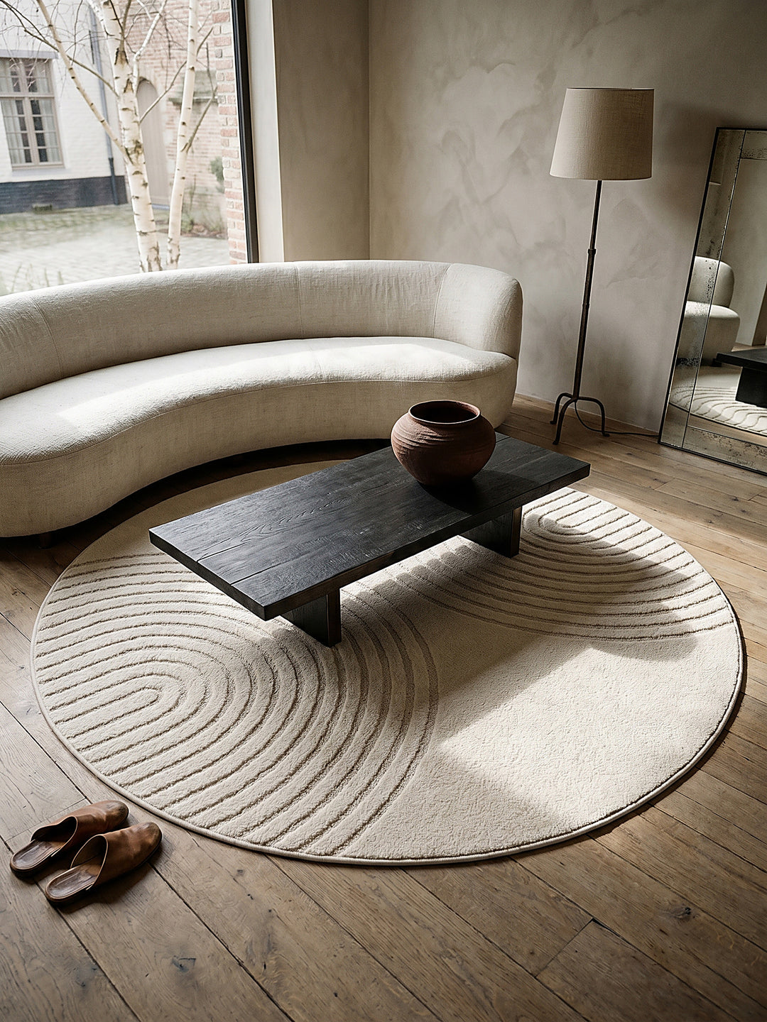 Teppich Creme rund Draufsicht_