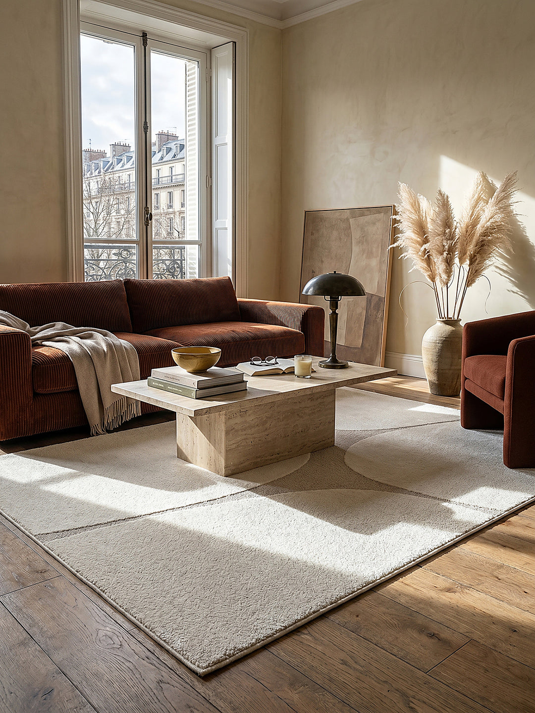 Teppich Creme rechteckig im modernen Wohnzimmer_