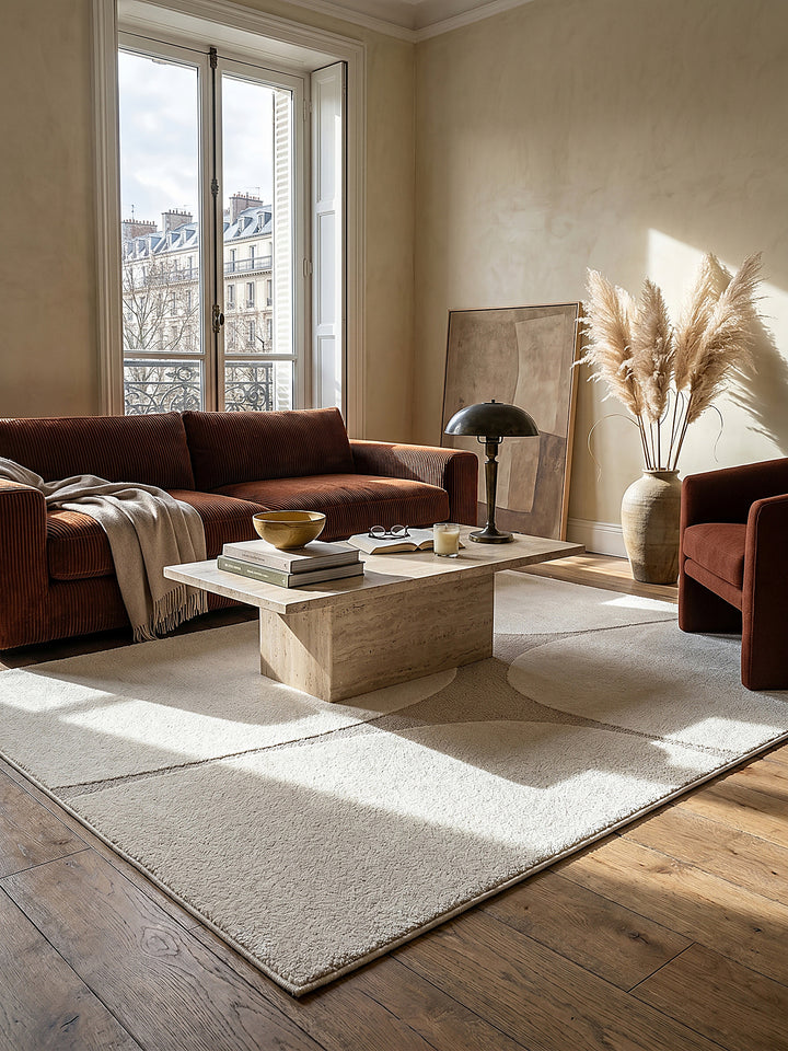 Teppich Creme rechteckig im modernen Wohnzimmer_