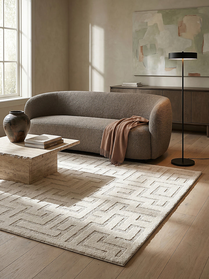 Teppich Creme rechteckig im modernen Wohnzimmer_