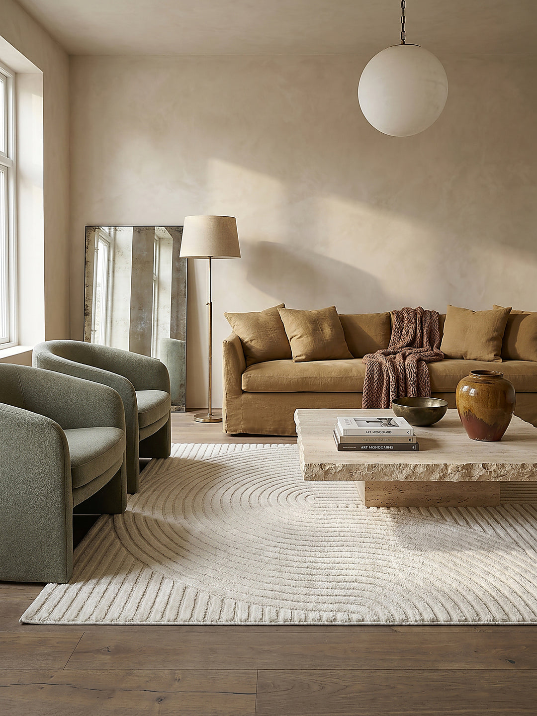 Teppich Creme rechteckig im modernen Wohnzimmer_