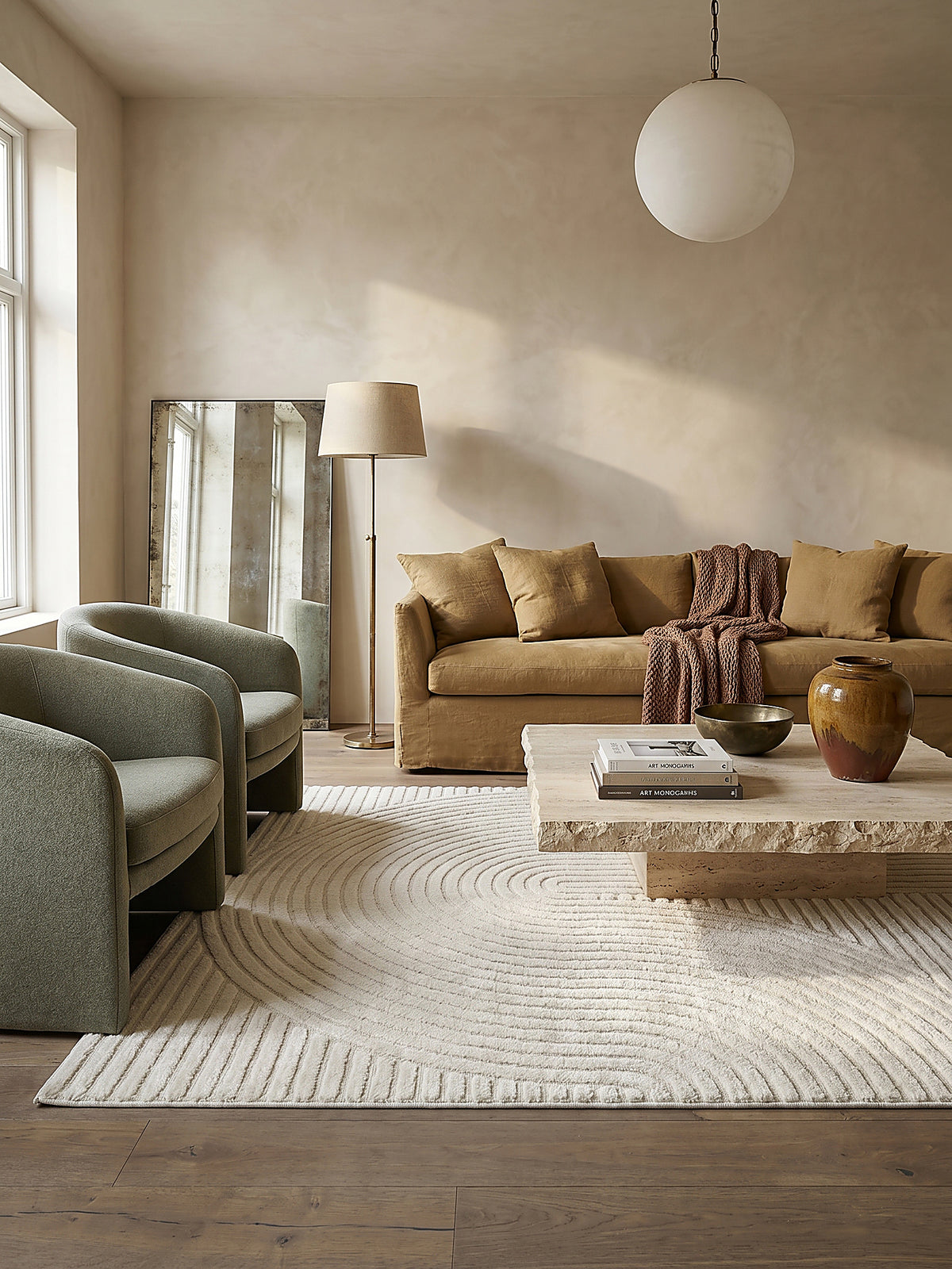 Teppich Creme rechteckig im modernen Wohnzimmer_