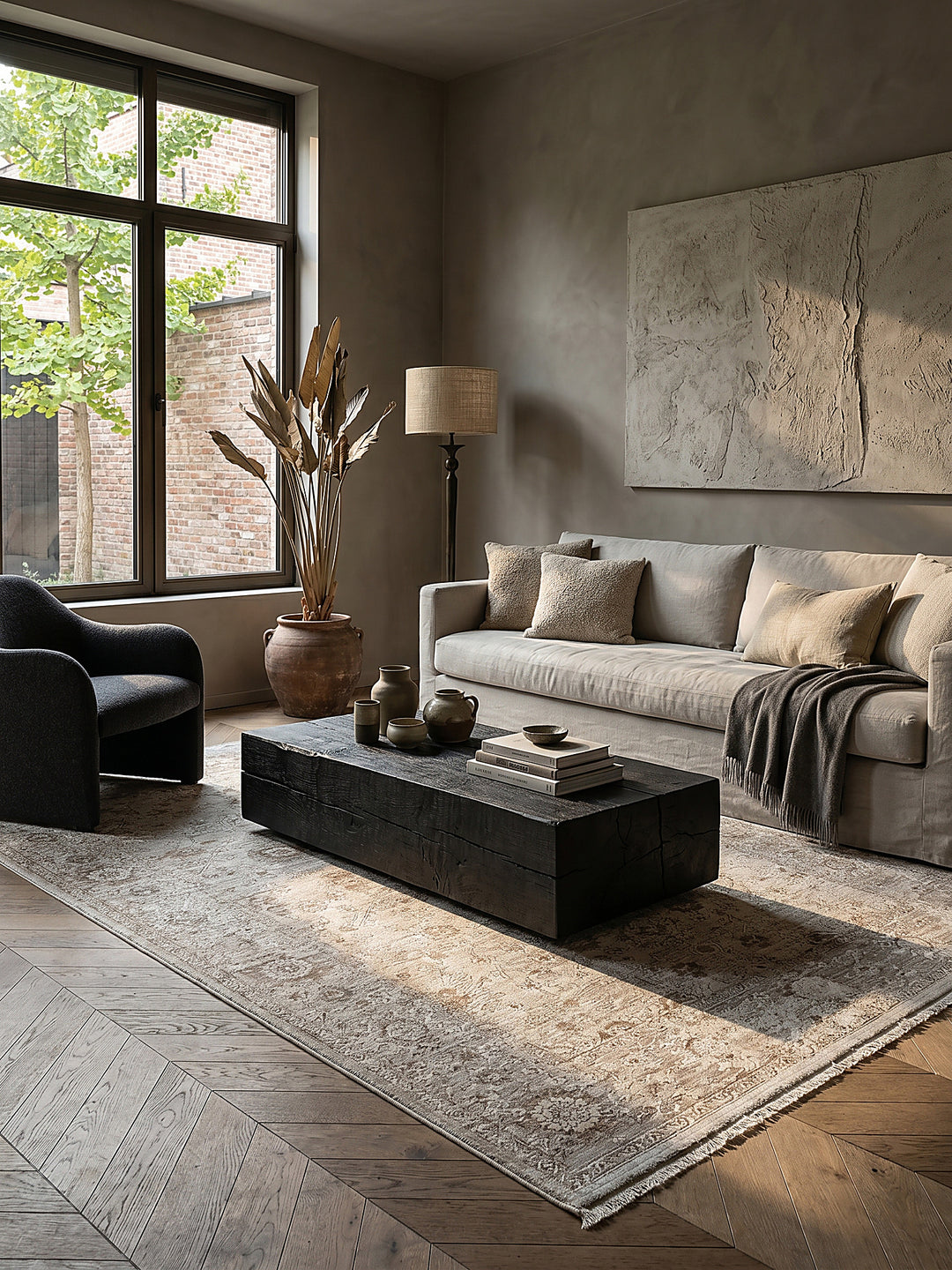 Teppich Beige rechteckig im modernen Wohnzimmer_