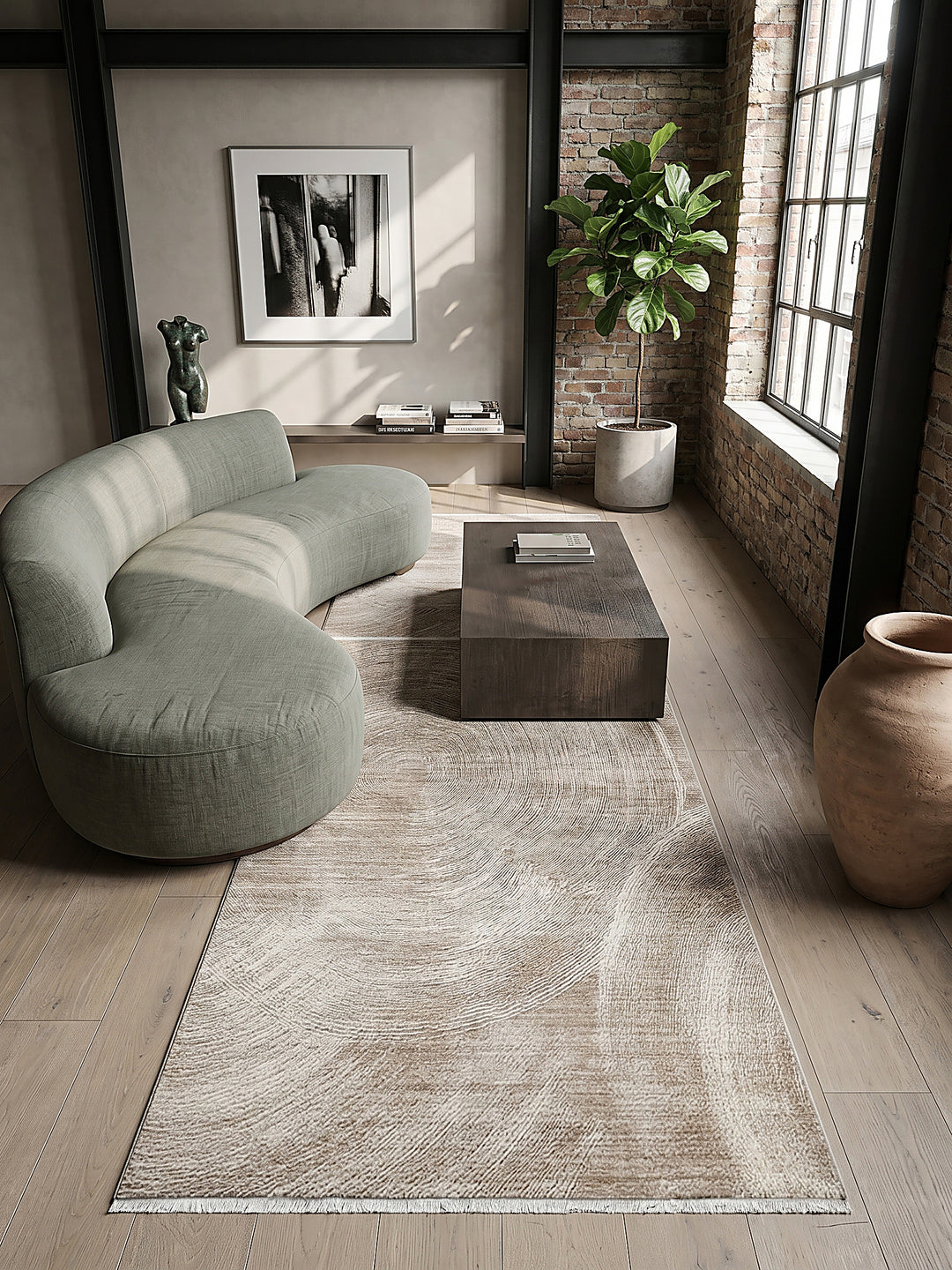 Teppich Beige Läufer Draufsicht_