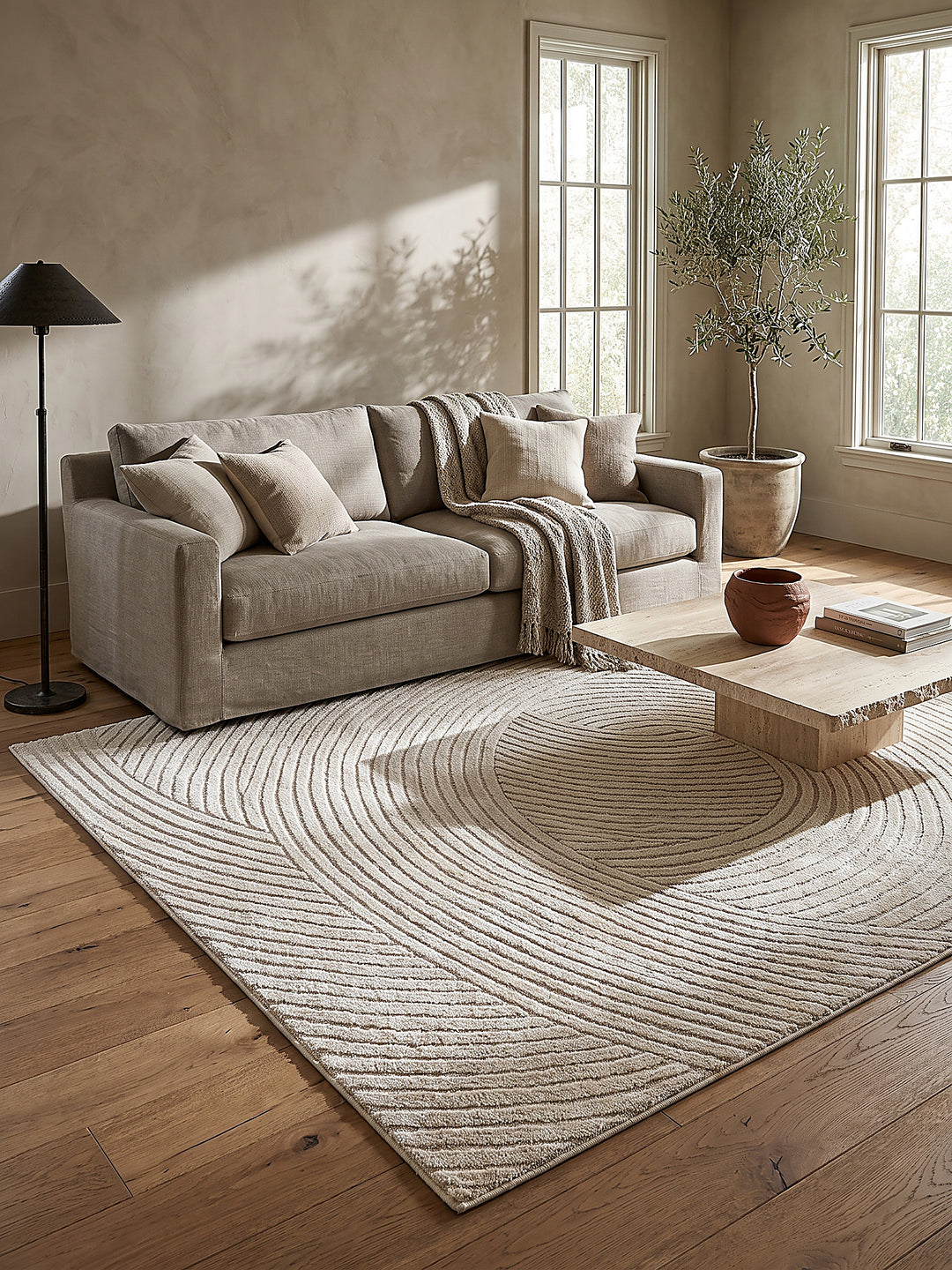 Teppich Creme rechteckig im modernen Wohnzimmer_