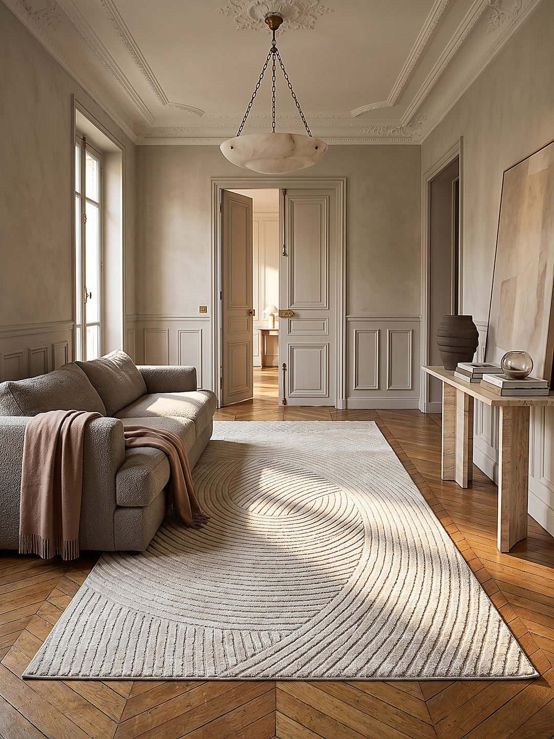 Teppich Creme Läufer im modernen Wohnzimmer_