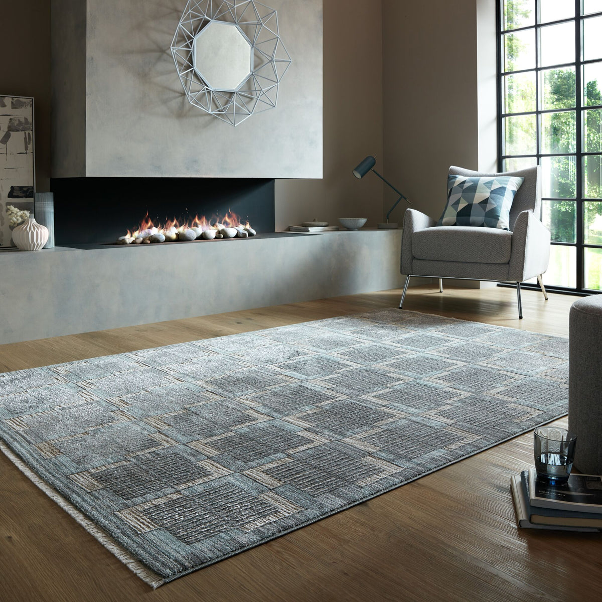 Jute Teppich Karos Geometrisch - Wohnzimmer Grau Rechteckig