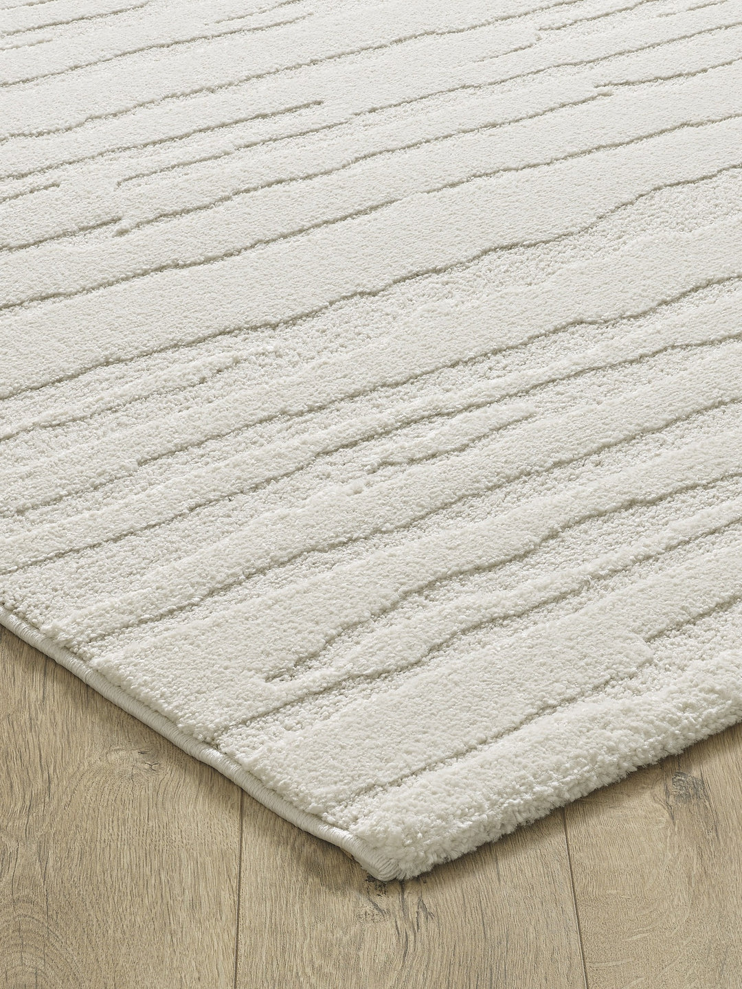 Teppich Creme Streifen Läufer Polyester Designteppich Kollektion CETINA Wohnraum 80x300_
