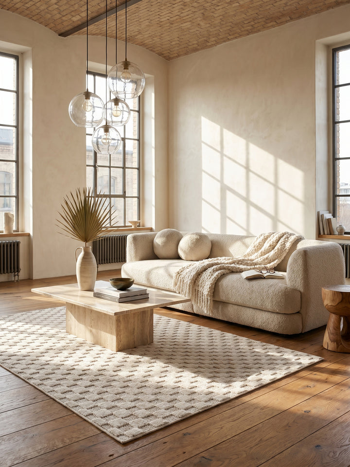 Teppich Creme rechteckig im Wohnzimmer_