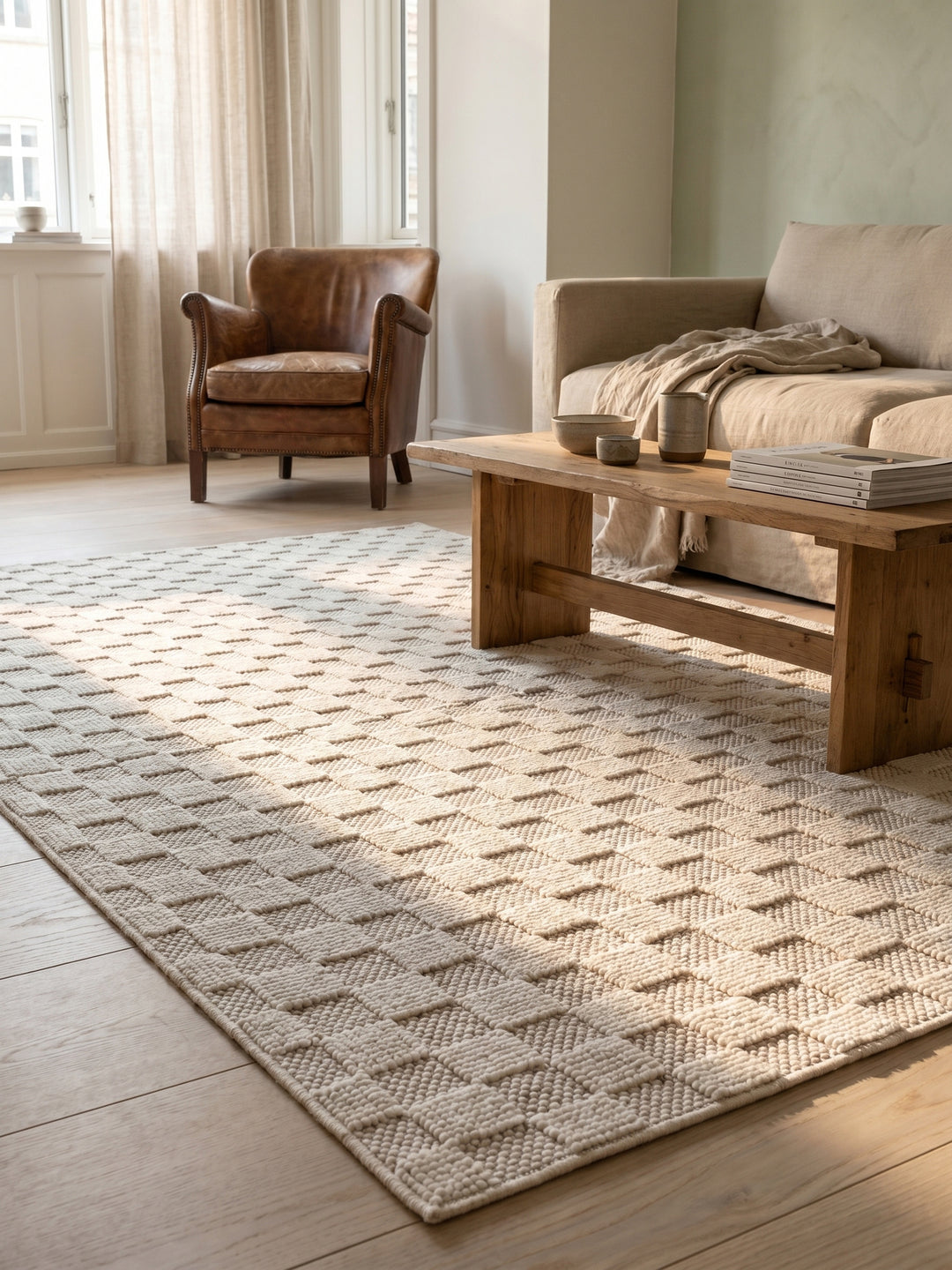 Teppich Creme rechteckig Textur Nahaufnahme_