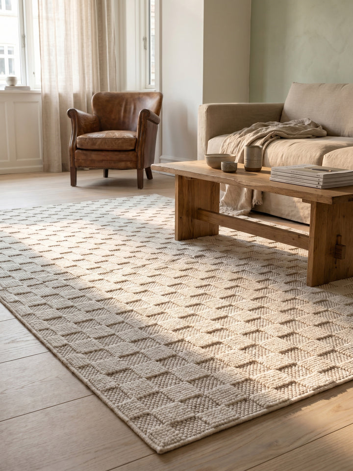 Teppich Creme rechteckig Textur Nahaufnahme_
