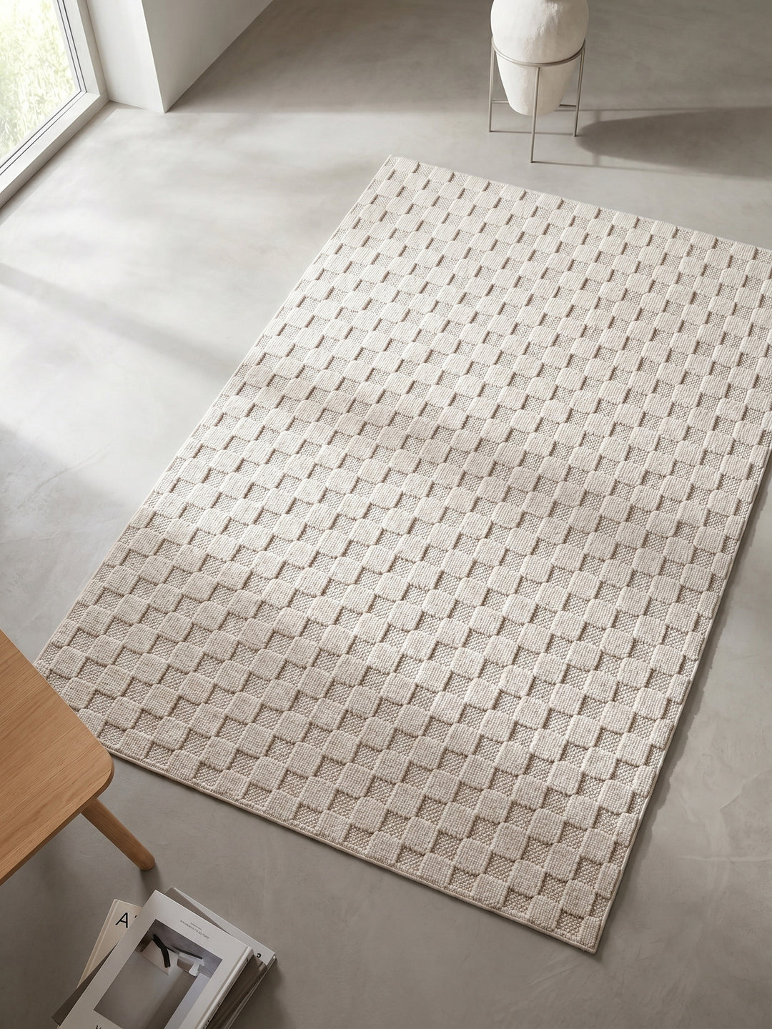Teppich Creme rechteckig Muster Draufsicht_