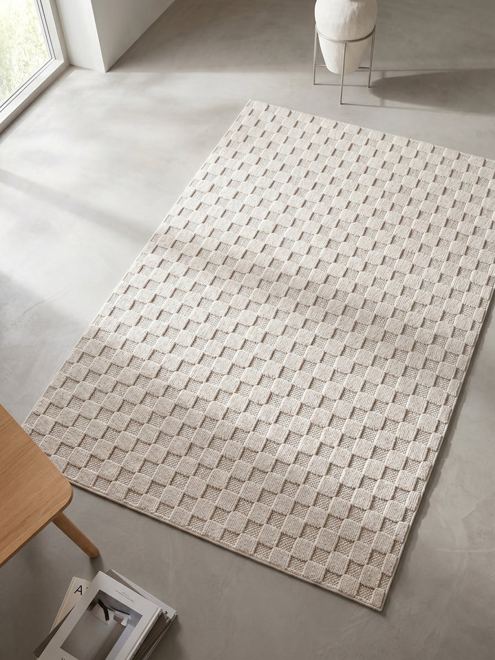 Teppich Creme rechteckig Muster Draufsicht_