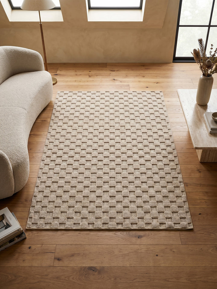 Teppich Beige rechteckig Muster Draufsicht_