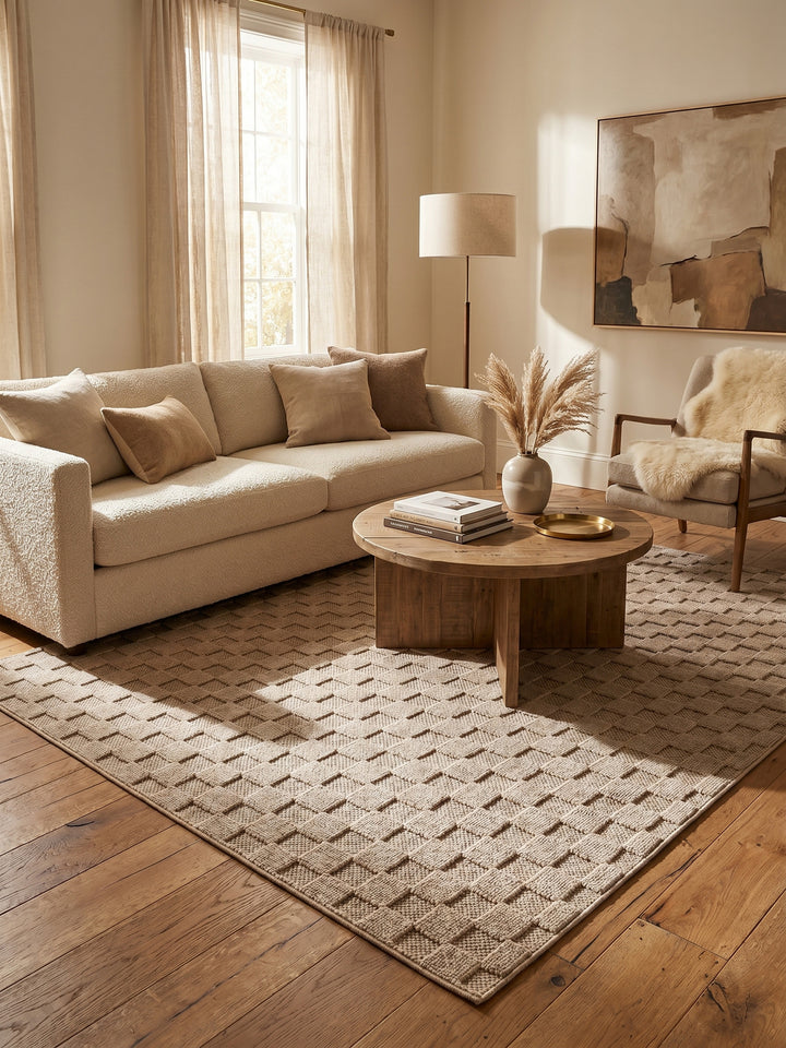 Teppich Beige rechteckig im Wohnzimmer_