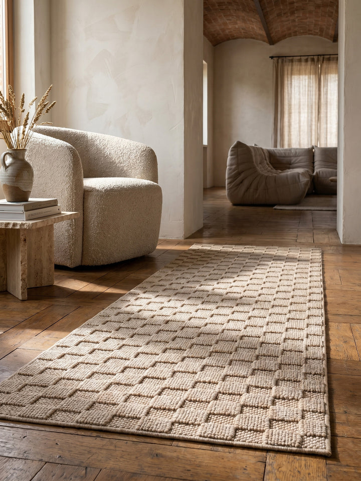 Teppich Beige Läufer Textur Nahaufnahme Detail_
