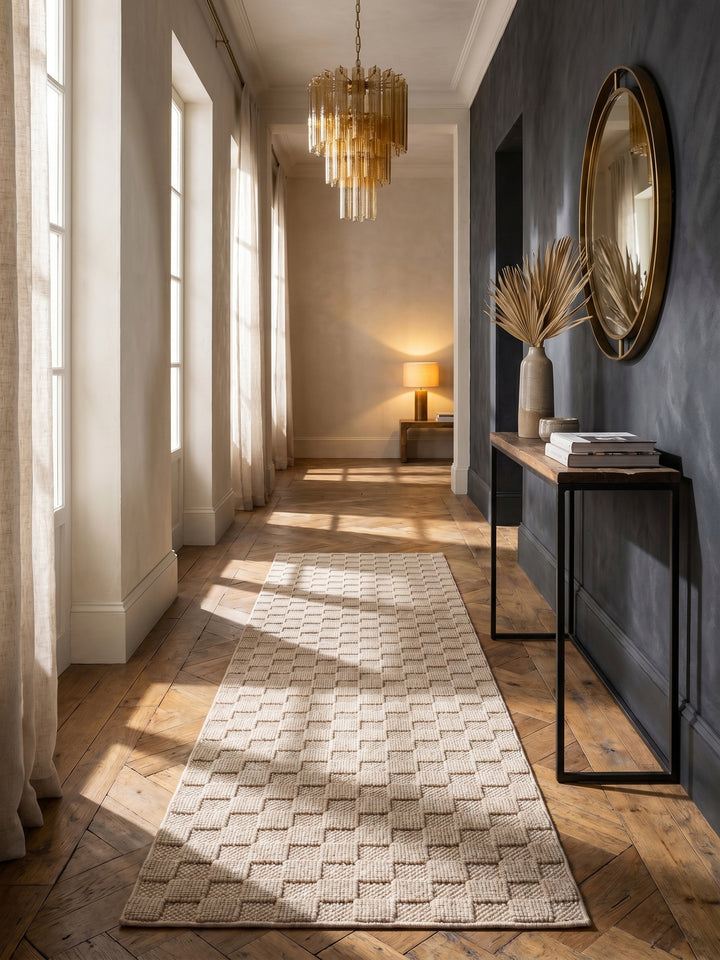 Teppich Beige Läufer im Wohnzimmer Einrichtungsidee_