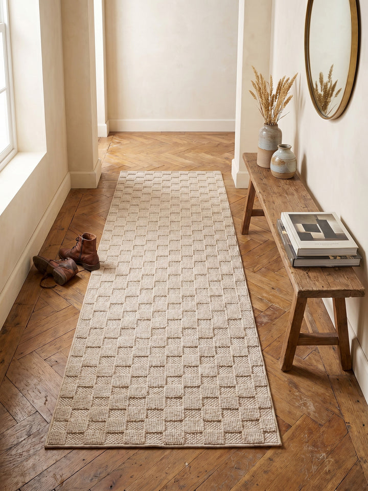 Teppich Beige Läufer Muster Draufsicht_