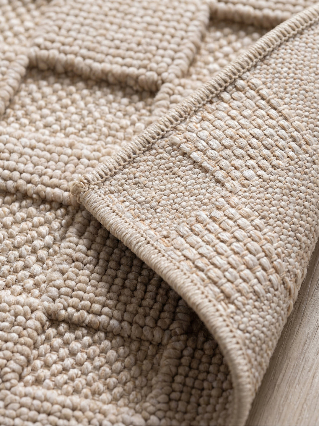 Teppich Beige Läufer Kante Rückseite_
