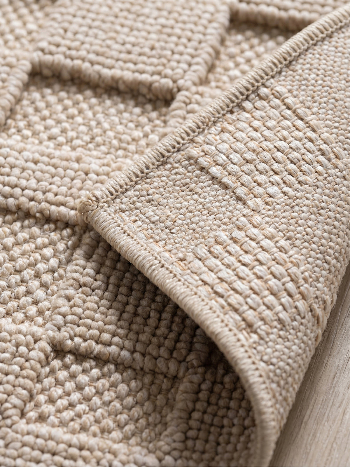 Teppich Beige Läufer Kante Rückseite_