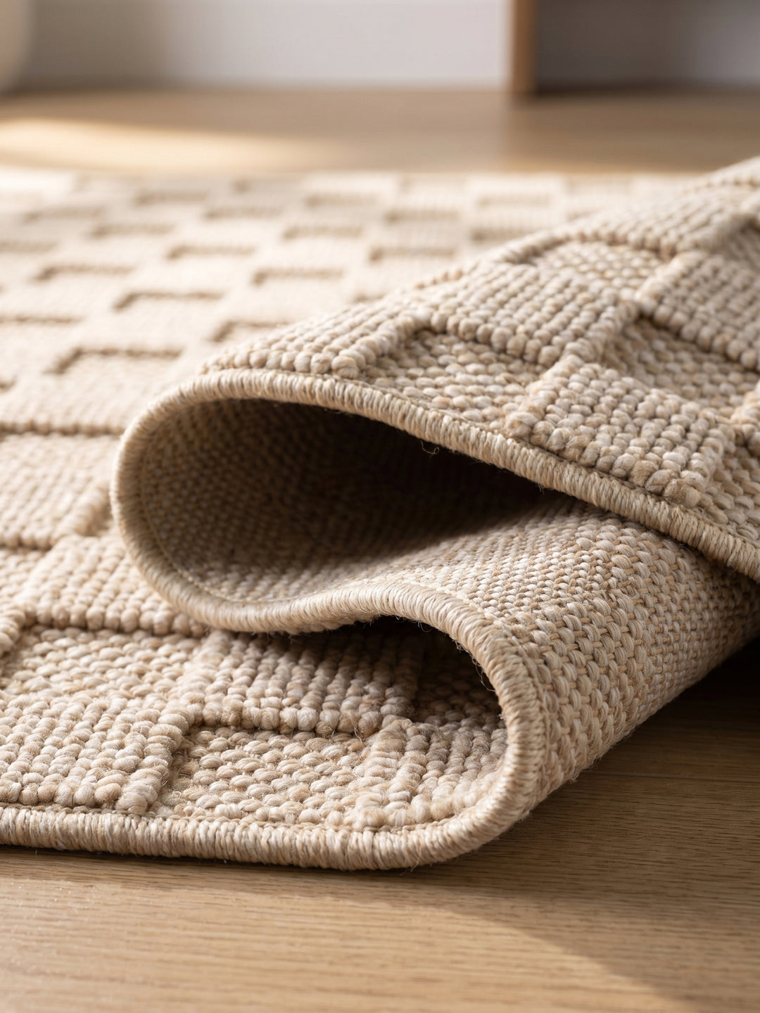 Teppich Beige rechteckig Kante Rückseite_