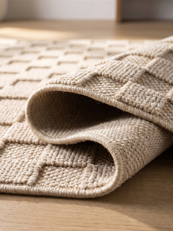Teppich Beige rechteckig Kante Rückseite_