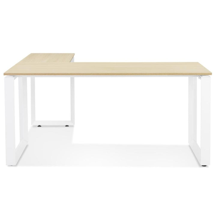 L-förmiger Computertisch - Beige-Weiß - 74-8cm Höhe - robustes Metallgestell - ideal für effizientes Multitasking im Homeoffice - Kadima Design_