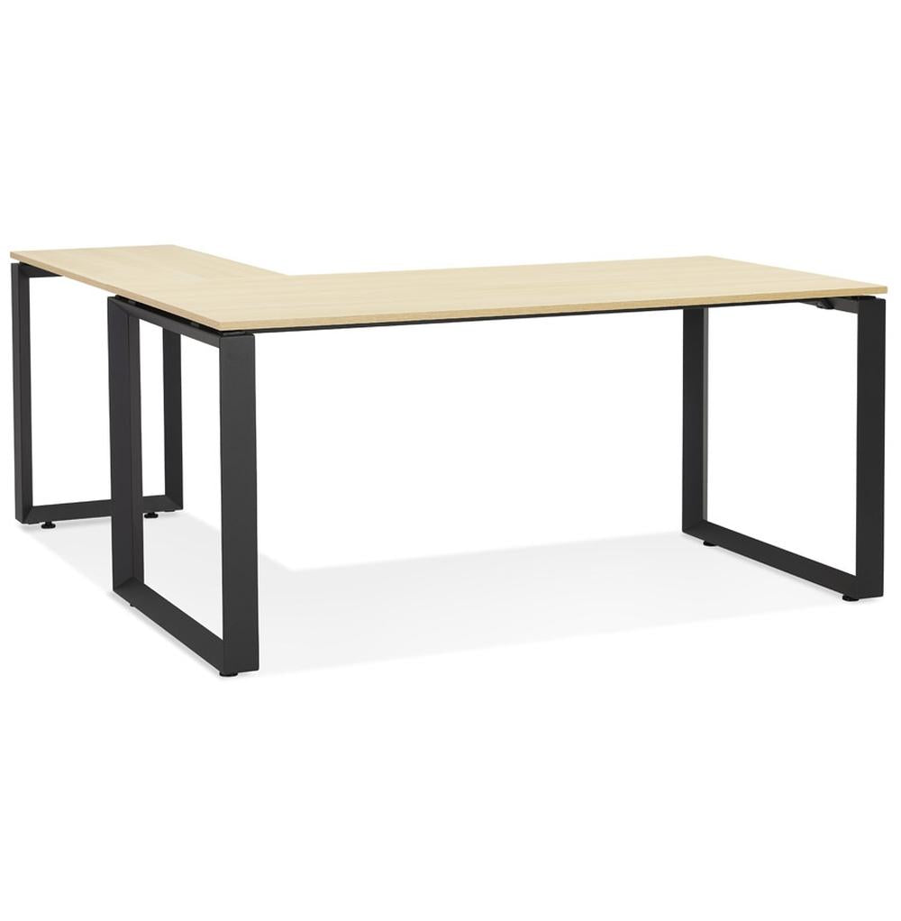 Beige-schwarzer Eckschreibtisch - L-Form - 170x160cm - MDF-Platte - Metallgestell - modernes Design für stilvolle Home-Office-Einrichtung - Kadima Design_