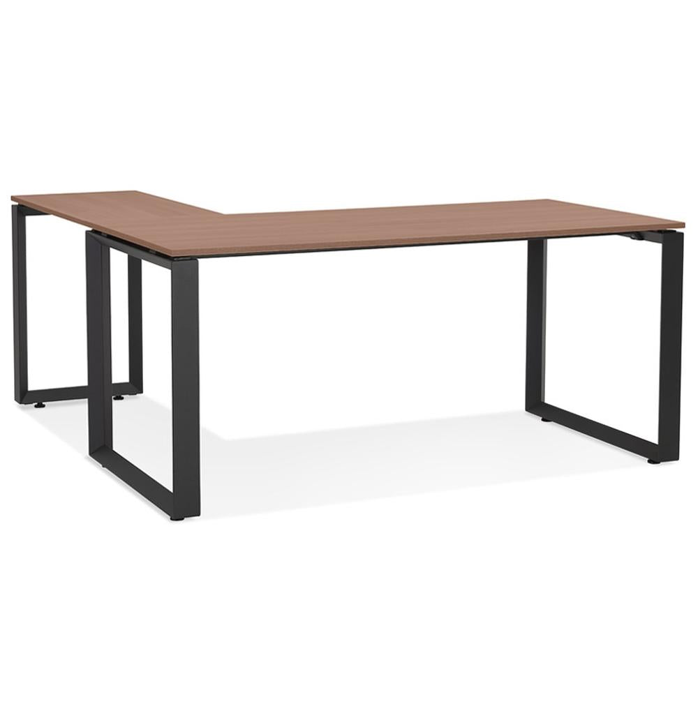 Braun-schwarzer Eckschreibtisch - L-Form - 170x160cm - MDF-Platte in Holzoptik - Metallgestell - natürliches Design für gemütliches Home-Office - Kadima Design_