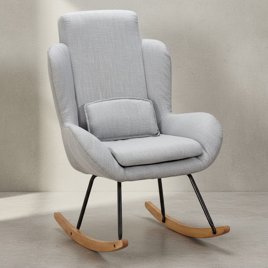 LAVANT Schaukelstuhl_ Weiche Sitzschale_ Wippfunktion_ abnehmbare Polsterung_ hohe Rückenlehne_ Rubberwood_ Grau/Blau/Anthrazit - KADIMA DESIGN_Farbe_ Anthrazit_ Größe_ 75x88x110 cm_