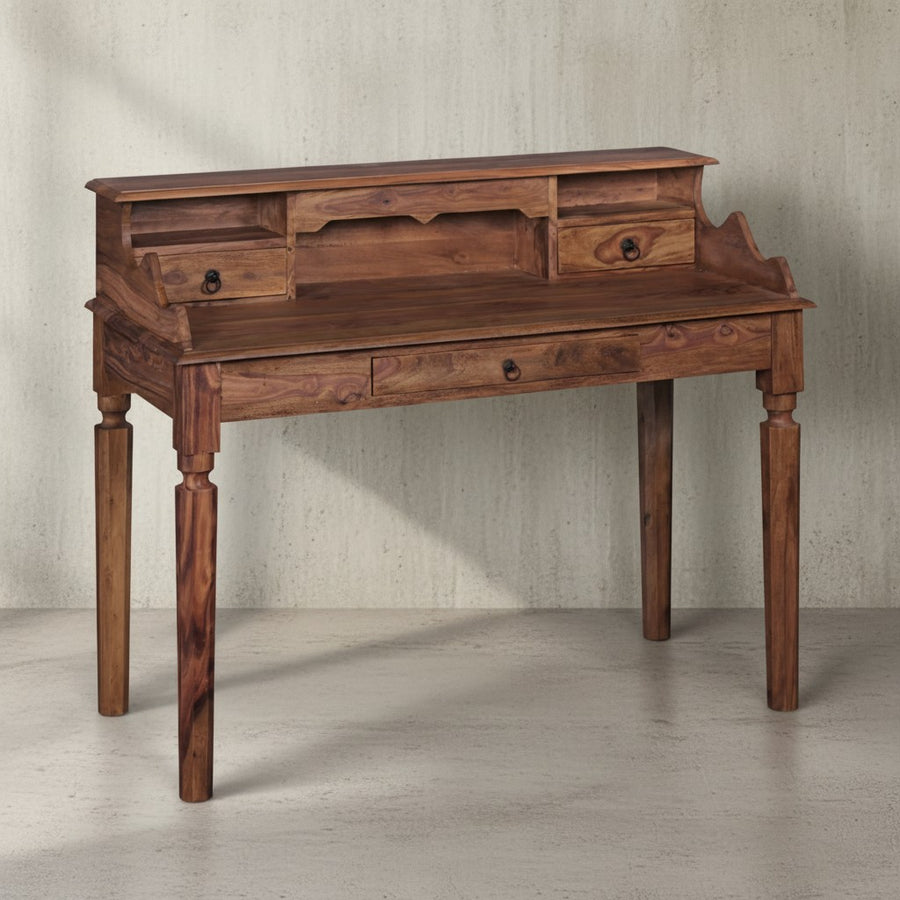Landhaustisch aus Sheesham-Holz_ 115 cm_ Vintage-Look_ mit 3 Schubladen_ praktisch und stilvoll - KADIMA DESIGN_Größe_ 115x60x100 cm_