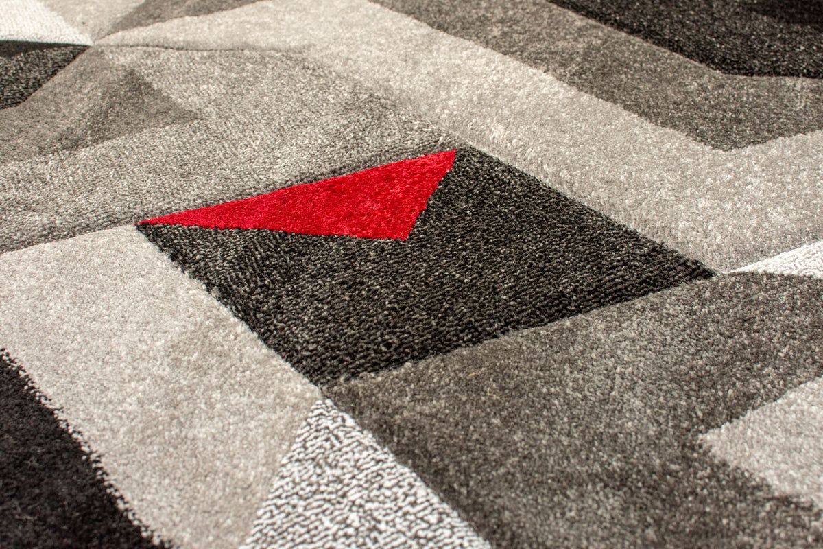 Langlebiger und pflegeleichter Designer-Teppich_Rot-Grau_Rechteckig_