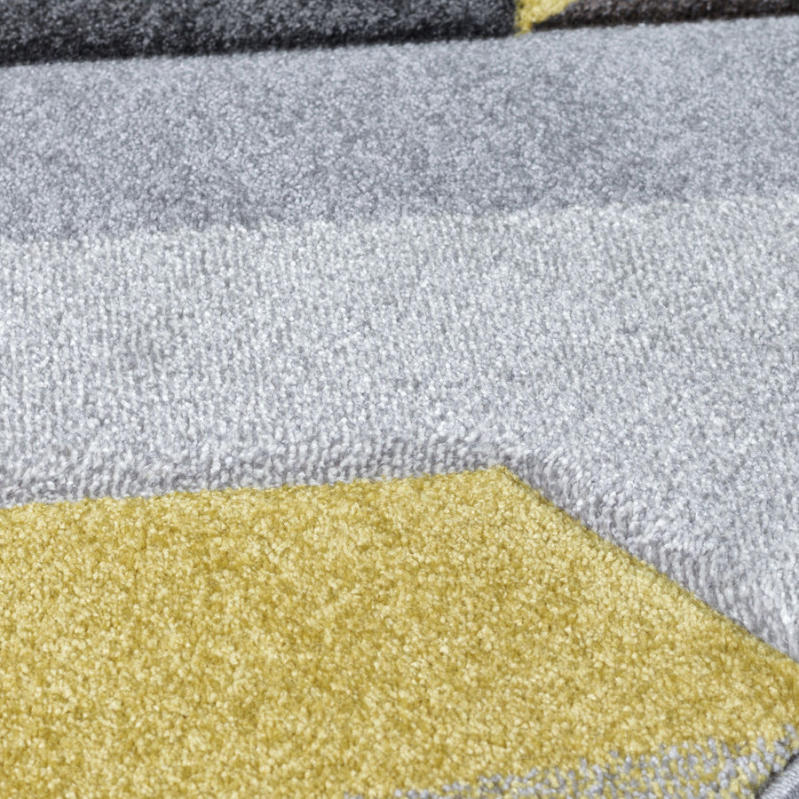 Langlebiger und pflegeleichter Designer-Teppich_Gelb-Grau_Rechteckig_