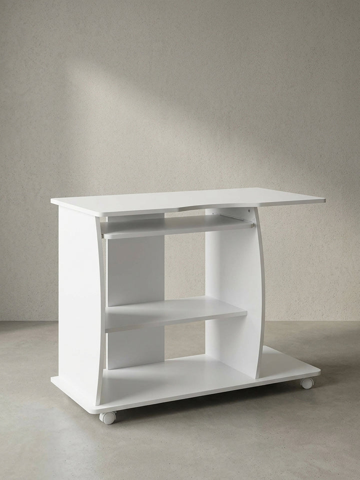 Schreibtisch Eiche Massivholz weiß 50x90x71 cm mit Ablagefach und Rollen für Home Office Design Möbel modern hochwertig stilvoll robust langlebig Wohnen Einrichtung Interior Zuhause_