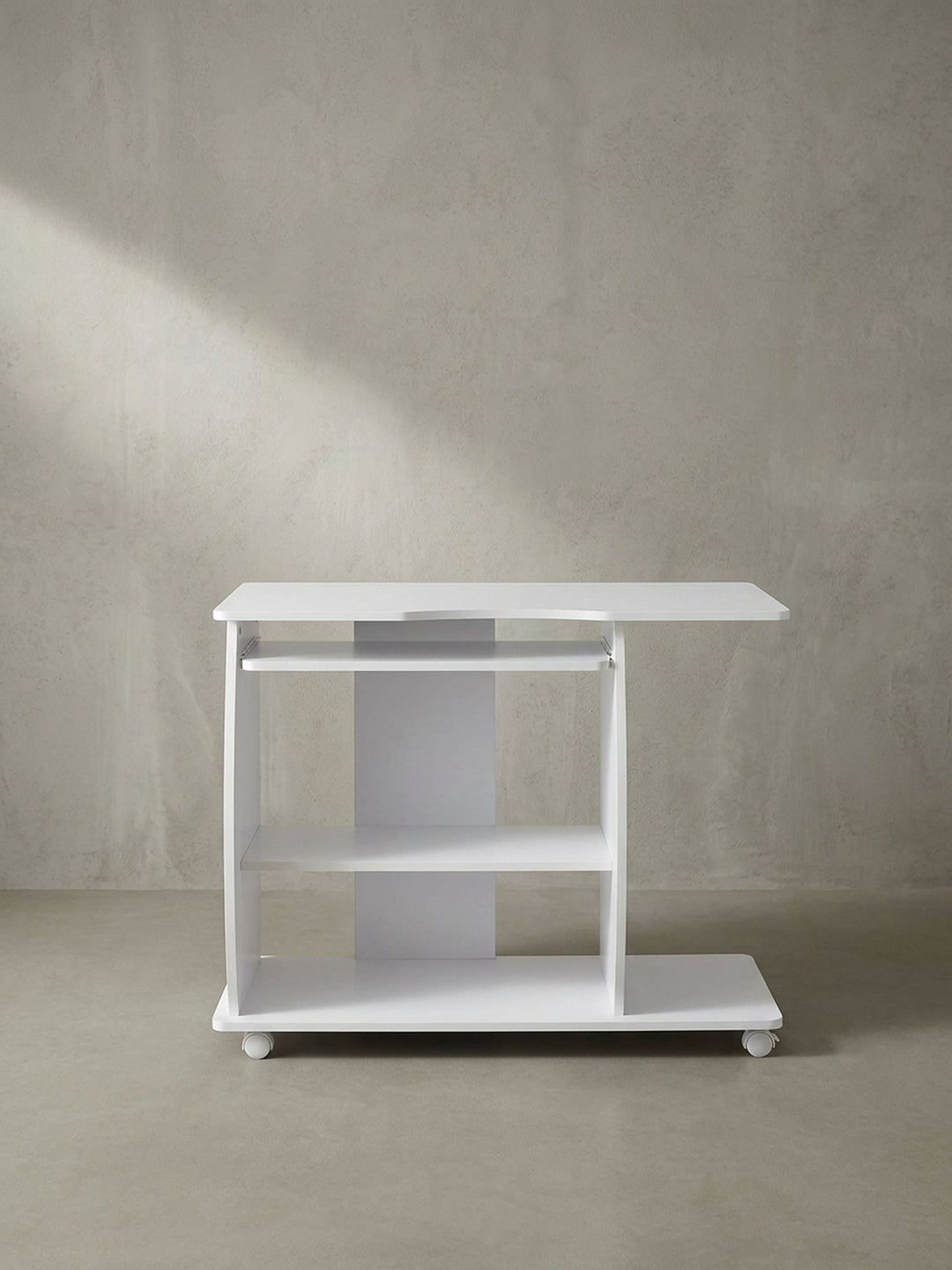Schreibtisch aus Eiche Massivholz weiß 50x90x71 cm mit Ablagefach und Rollen Design Möbel Einrichtung modern stilvoll robust hochwertig Premium Home Office Wohnen Interior Zuhause Wohnzimmer_
