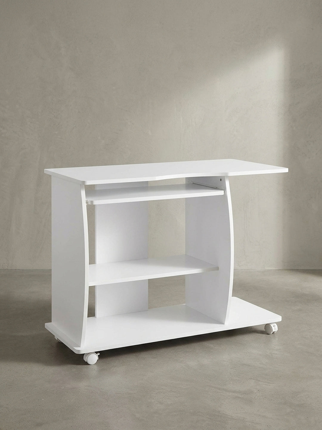 Schreibtisch Eiche Massivholz weiß 50x90x71 cm robust langlebig mit Ablagefach und Rollen Möbel Wohnen Design Einrichtung modern Premium Home Office Interior Zuhause Wohnzimmer hochwertig_