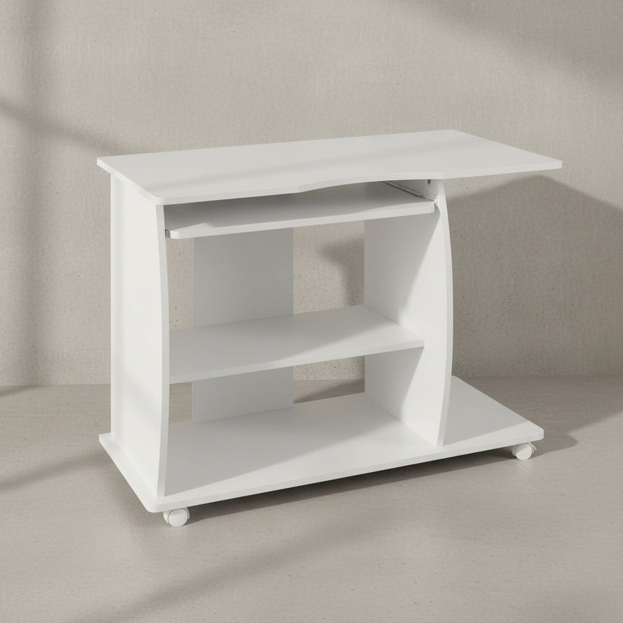 Laptoptisch Computertisch_ 3D-Ecken_ Stauraum_ 90x66x50 cm_ Spanplattenkonstruktion_ Rollen - KADIMA DESIGN_Farbe_ Weiß_ Größe_ 90x50x71 cm_