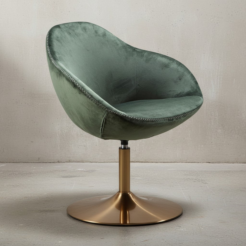 Loungesessel_ Bequem_ Drehfunktion_ grün-gold_ Trompetenfuß_ 360° drehbar_ Samtbezug_ Polyester - KADIMA DESIGN_Farbe_ Grün_ Größe_ 70x70x79 cm_