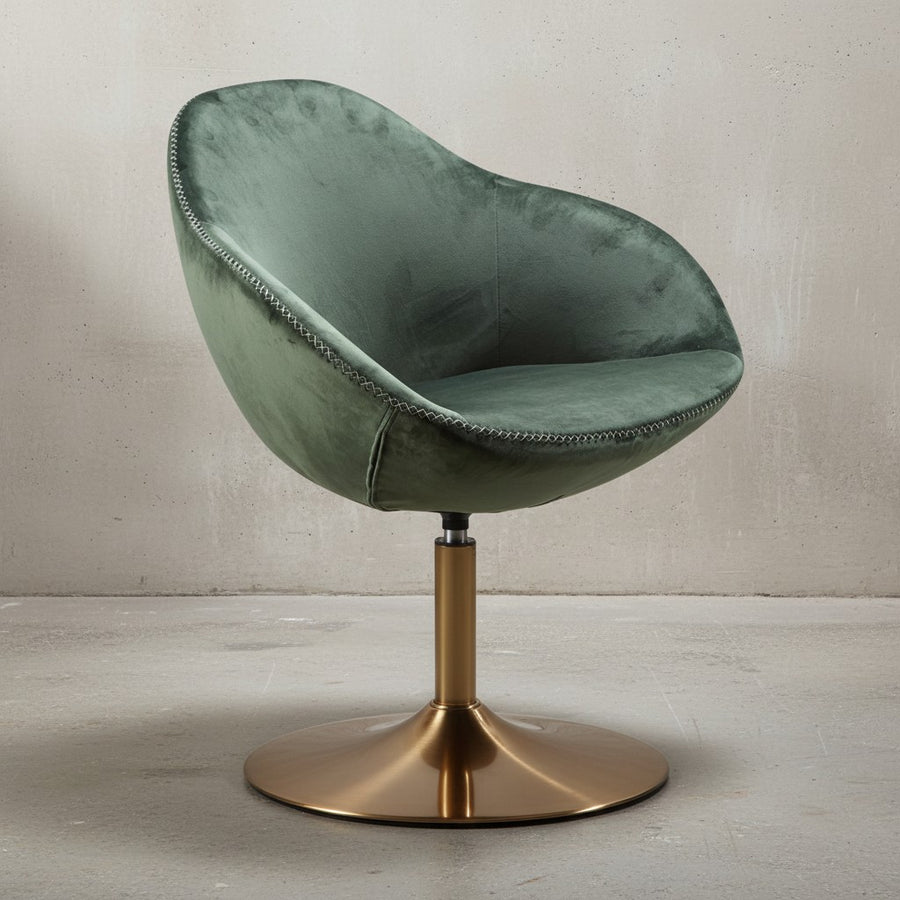 Loungesessel_ Bequem_ Drehfunktion_ grün-gold_ Trompetenfuß_ 360° drehbar_ Samtbezug_ Polyester - KADIMA DESIGN_Farbe_ Grün_ Größe_ 70x70x79 cm_
