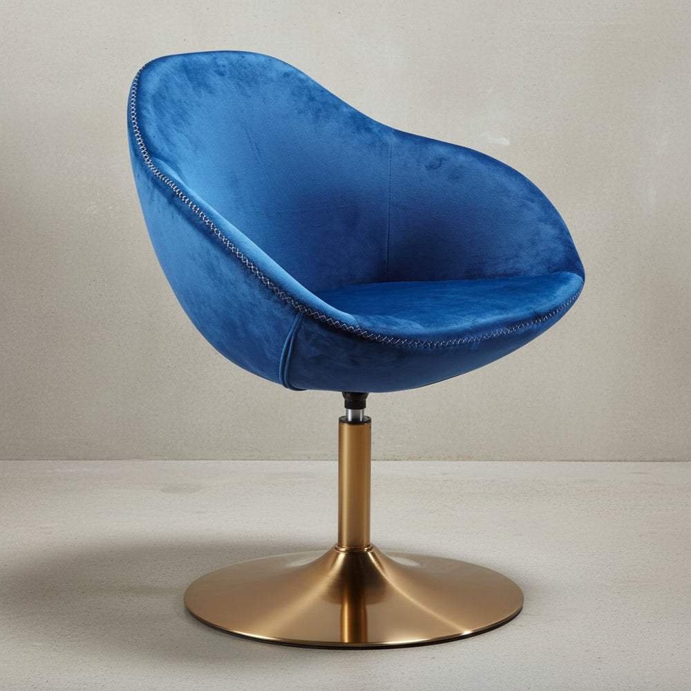 Loungesessel_ Bequem_ Drehfunktion_ grün-gold_ Trompetenfuß_ 360° drehbar_ Samtbezug_ Polyester - KADIMA DESIGN_Farbe_ Blau_ Größe_ 70x70x79 cm_