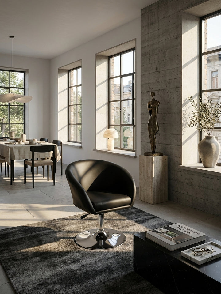 Lounge- &amp;amp; Cocktailsessel Eiche Massivholz schwarz 62x55x84 cm in modernem Arbeitszimmer Einrichtung Design Möbel mit Höhenverstellung und Drehfunktion hochwertig modern stilvoll einrichten_
