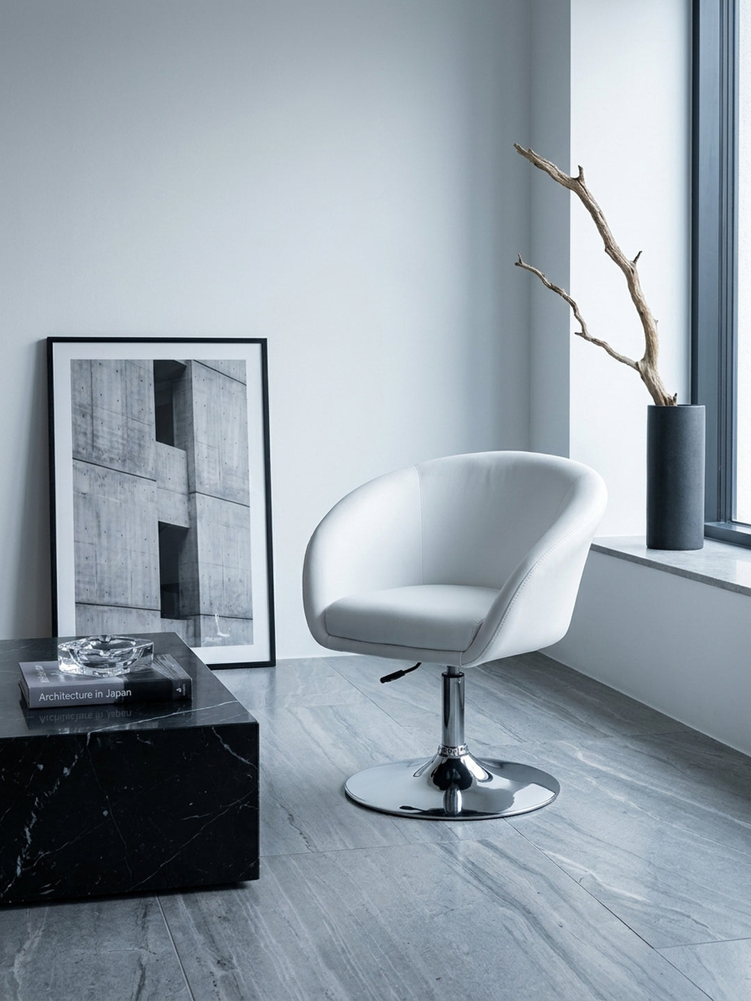 Lounge- &amp; Cocktailsessel Eiche Massivholz weiß Nahaufnahme feine Eichenholz-Maserung mit gleichmäßiger Struktur und natürlichem Farbverlauf mit Höhenverstellung und Drehfunktion Qualität_