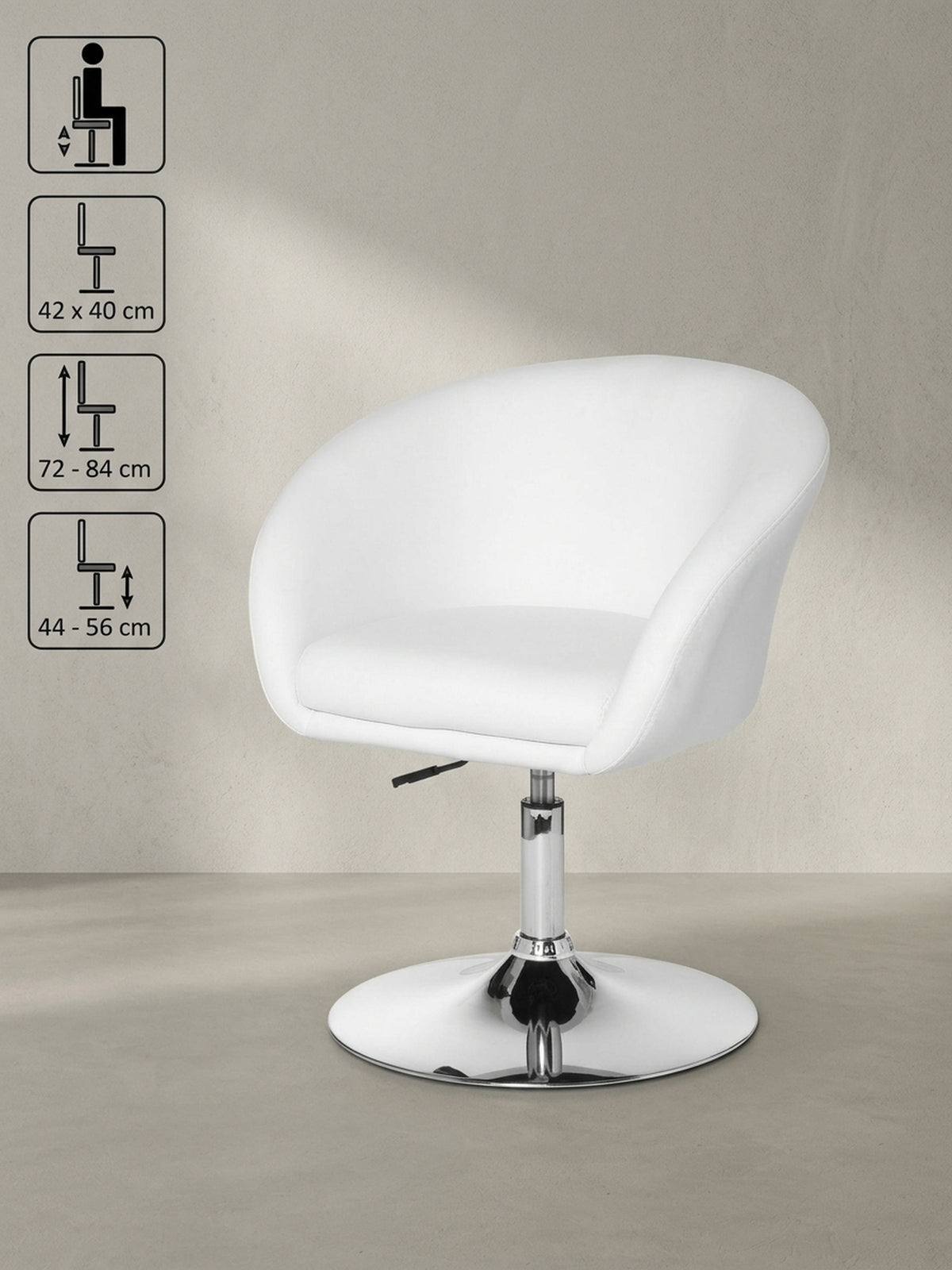 Lounge- &amp; Cocktailsessel 62x55x84 cm Eiche Massivholz weiß mit Höhenverstellung und Drehfunktion Möbel Design Wohnzimmer Esszimmer Schlafzimmer modern hochwertig elegant Home Office Wohnen_