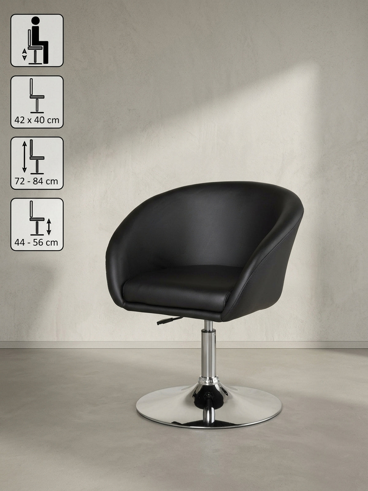 Lounge- &amp; Cocktailsessel 62x55x84 cm Eiche Massivholz schwarz mit Höhenverstellung und Drehfunktion Möbel Design Wohnzimmer Esszimmer Schlafzimmer modern hochwertig elegant Arbeitszimmer_